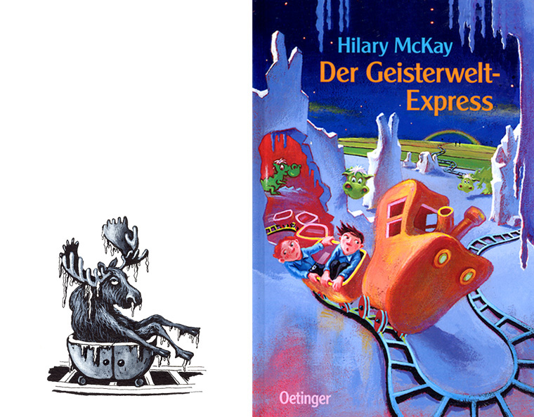 Cover für Kinderroman "Der Geisterwelt-Express" und Innenvignette, Oetinger Verlag 2001