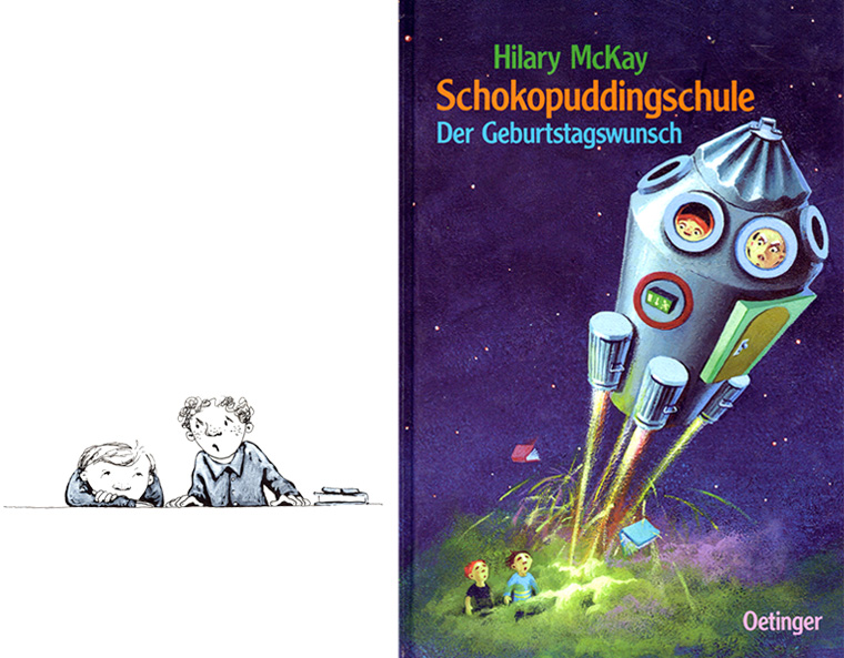 Cover für Kinderroman "Schokopuddingschule" und Innenvignette, Oetinger Verlag 2000