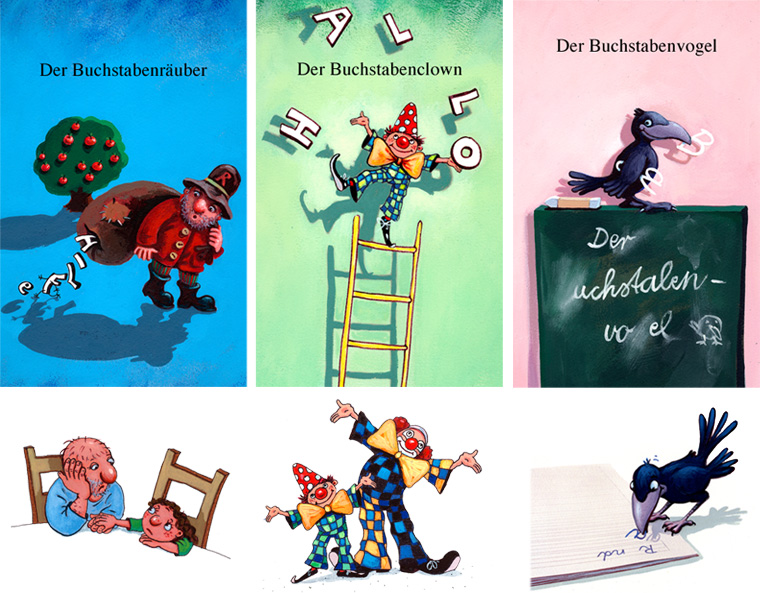 Kapitelillustrationen "Schultüten-Geschichten" und Innenvignetten, dtv junior 2006/2009, ISBN HC  978-3-423-71352-8, TB  978-3-423-71159-0