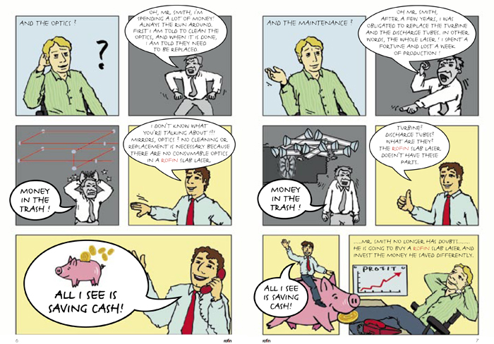 Werbe Comic, Kunde: rofin Lasertechnik